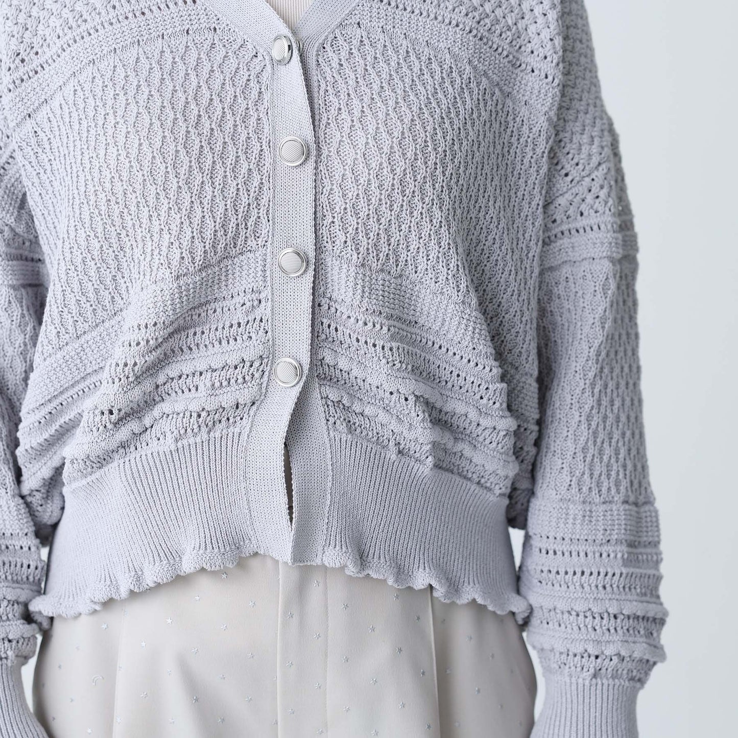 F-KN-04「Lace Mélange」V-neck cardigan L-GLAY