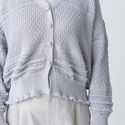 F-KN-04「Lace Mélange」V-neck cardigan L-GLAY