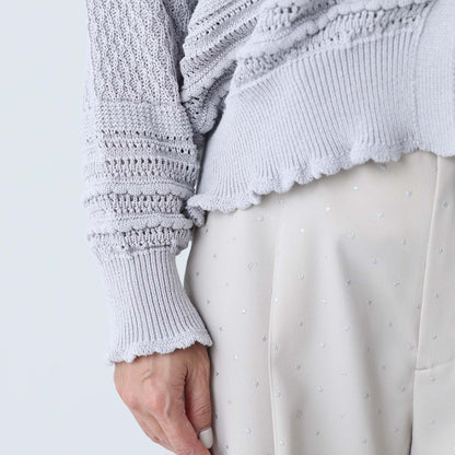 F-KN-04「Lace Mélange」V-neck cardigan L-GLAY