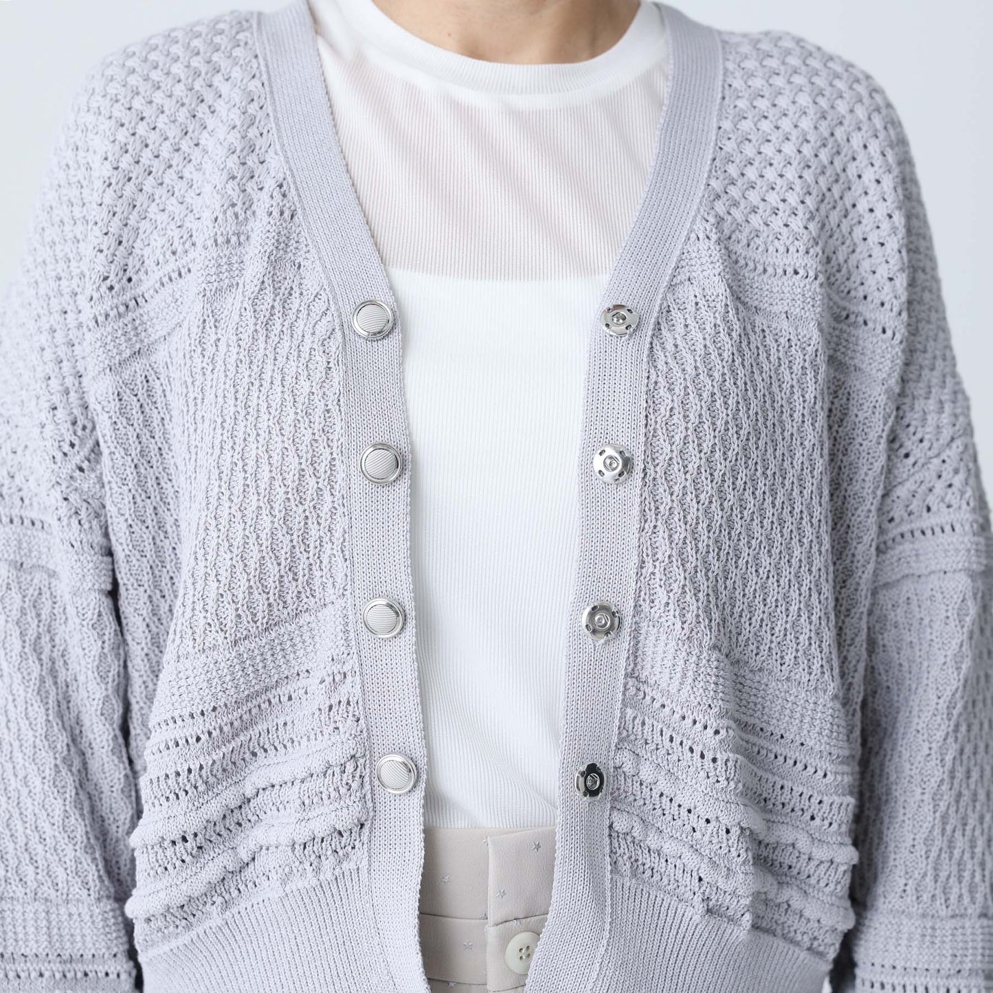 F-KN-04「Lace Mélange」V-neck cardigan L-GLAY