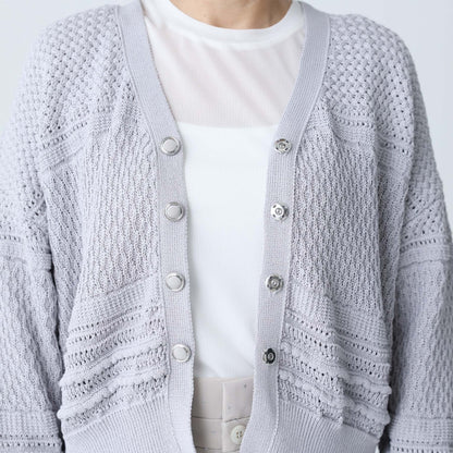 F-KN-04「Lace Mélange」V-neck cardigan L-GLAY