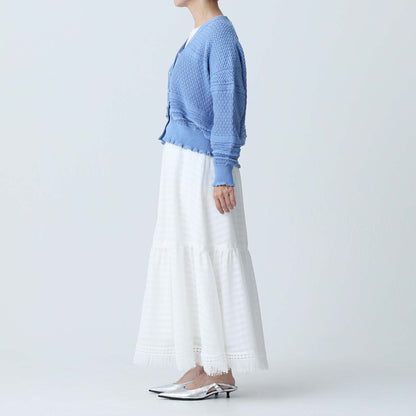 F-KN-04「Lace Mélange」V-neck cardigan SAXE
