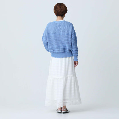 F-KN-04「Lace Mélange」V-neck cardigan SAXE