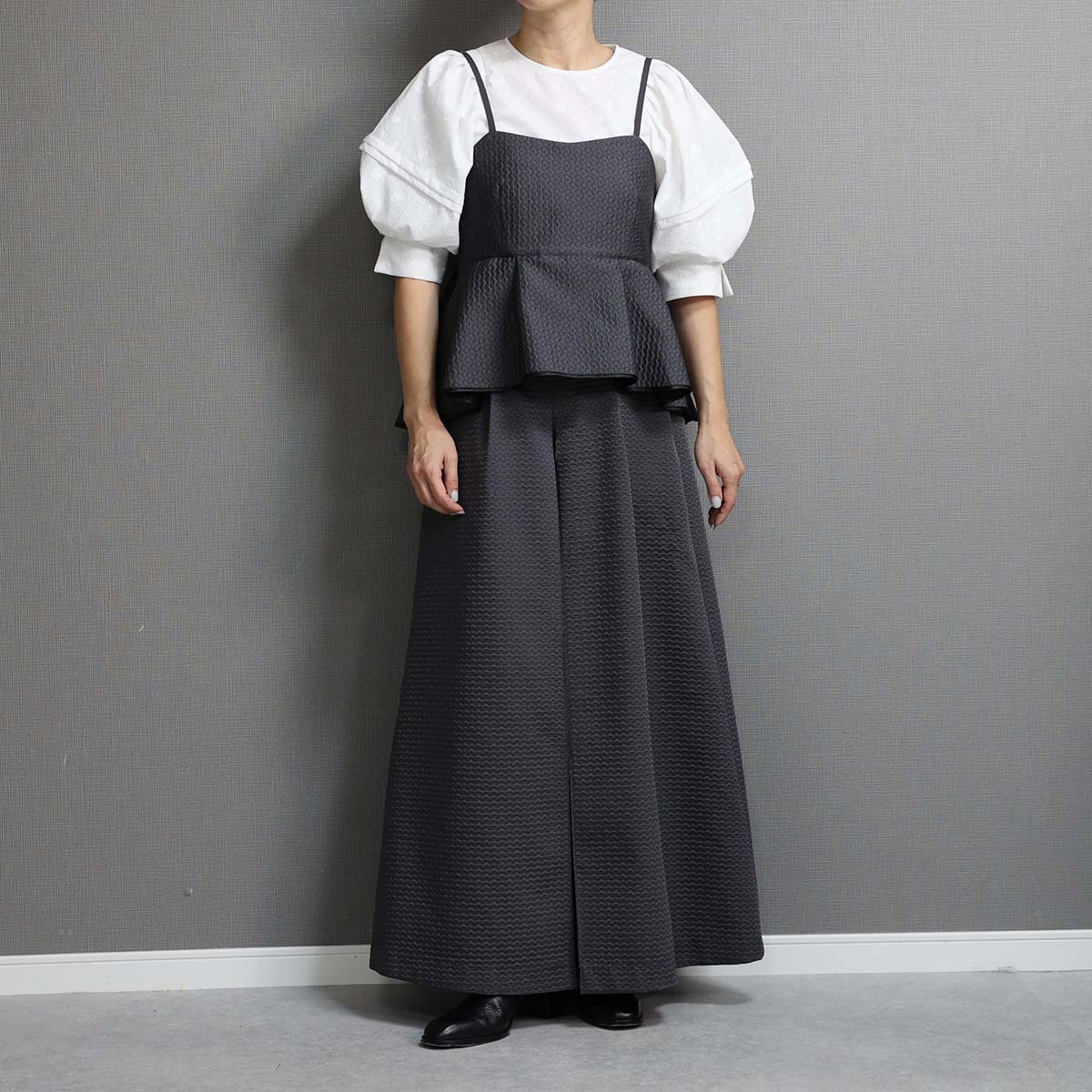 C-BL-77「Stella matelasse」Peplum camisole C-GRAY